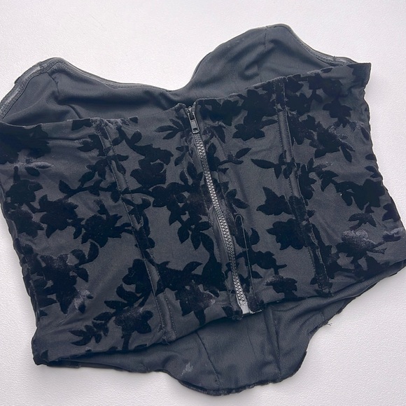 whimsygoth goth Elegant Black‎ Floral Corset Top burned velvet romantic ethereal - Picture 2 of 6